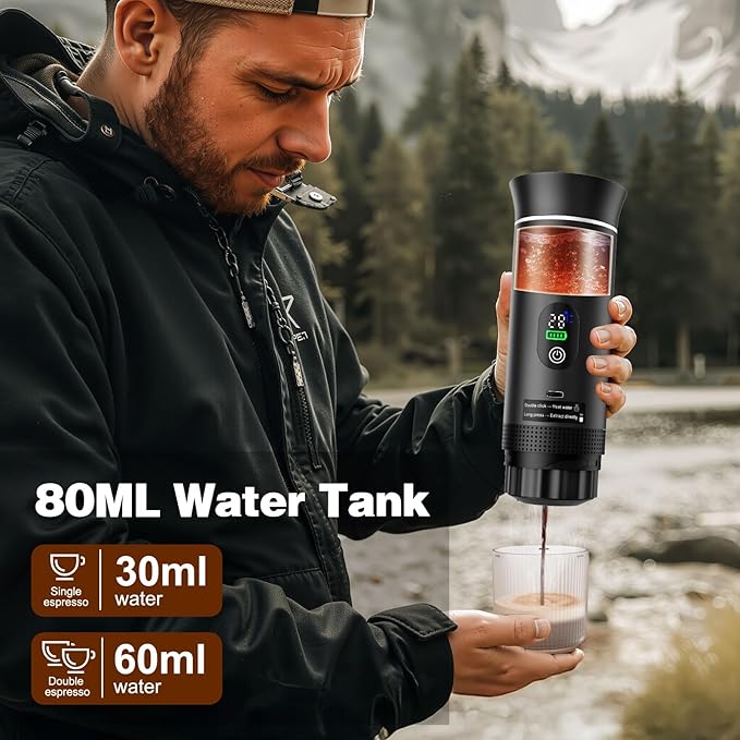 Portable Battery Espresso Coffee Maker for Travel, 20 bar Smart Display Mini Car Espresso Machines, 3-in-1 Self-Heating Electric Espresso Maker, USB-C Ground Coffee & Capsule Pod(Ns&DG) RV, Hiking