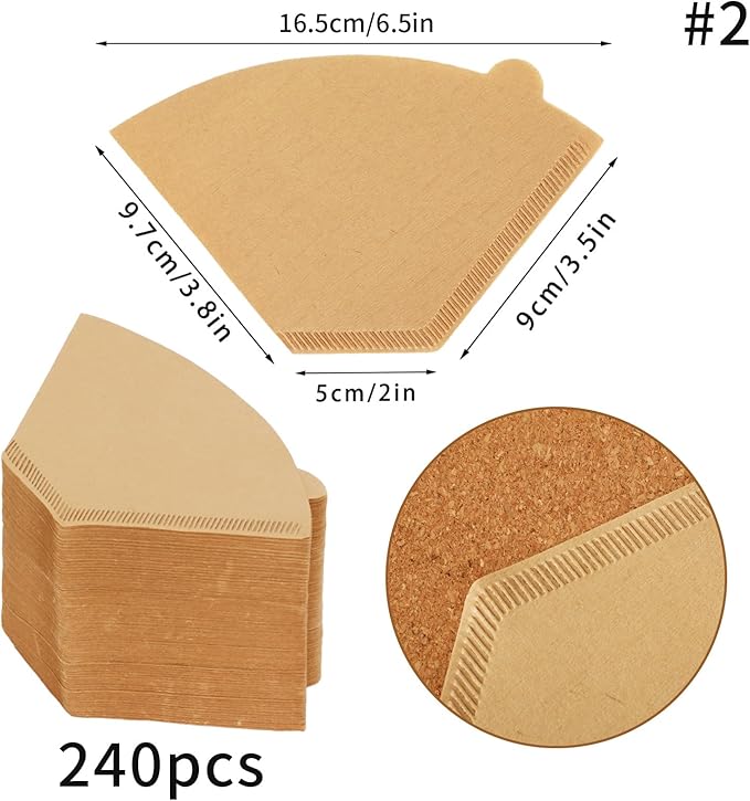 Coffee Filters #2, 240 Count Coffee Filters Natural Unbleached Disposable Coffee Filters 2 Filter Cone Paper for Coffee Makers