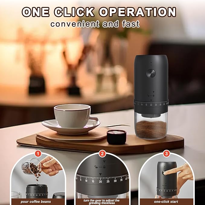 Portable Electric Burr Coffee Grinder with 40 Adjustable Settings, Small Electric Rechargeable Mini Coffee Grinder with Multiple Grinding Settings