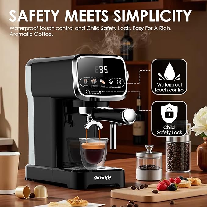 Slim Design 20 Bar Espresso Machine with Milk Frother, Digital Temperature Display & 43oz Removable Tank, Compact Home Coffee Maker