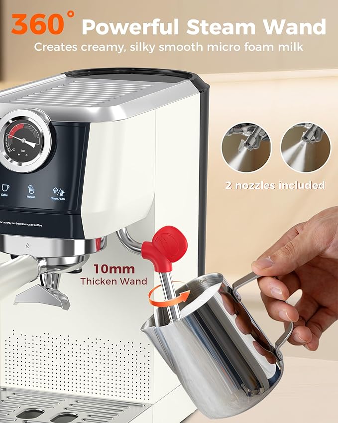 Tuni E2 𝑬𝒔𝒑𝒓𝒆𝒔𝒔𝒐 𝑴𝒂𝒄𝒉𝒊𝒏𝒆 with G1 Ivory 𝑪𝒐𝒏𝒊𝒄𝒂𝒍 𝑪𝒐𝒇𝒇𝒆𝒆 𝑮𝒓𝒊𝒏𝒅𝒆𝒓 Combo Set, 20Bar 58mm Dual Boiler Coffee Maker, 48 Grinding Settings Burr Mill