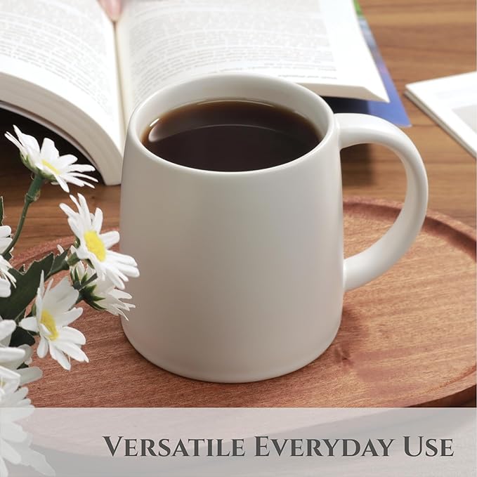 LINVIA Classic Mug, 14 oz Large Coffee Mug with Handle, Ceramic Porcelain Tea Cup, Smooth Matte (Sliding Lid, White)