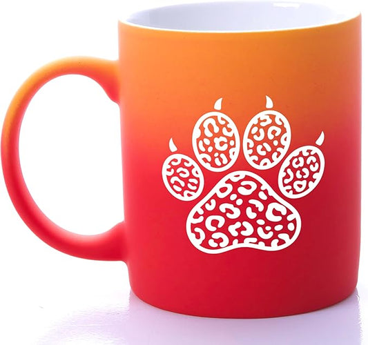 G MUGS Dog Paw Ceramic Coffee Mug, Leopard Print Pet Paw Design Mug, Tea Mug, Unique Animal Lover Gift for Women Men,13oz Red And Yellow Mug