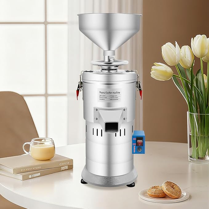 110V Peanut Butter Maker Machine 1100W Household/Commercial Electric Grain Grinder, Sesame Sauce Grinder Low Noise High-Speed Grinding for Dry Ingredients like Herbs Spices Coffee Corn Beans