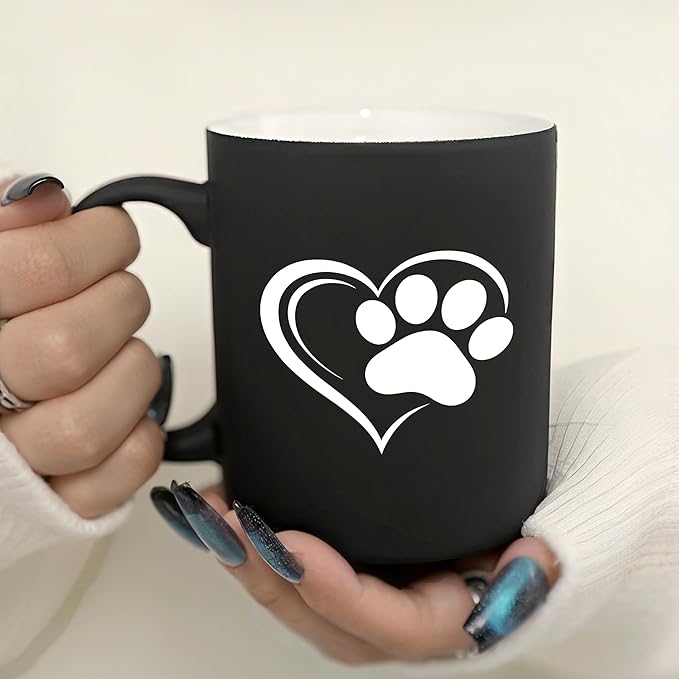 G MUGS Dog Paw Print Coffee Mug - Gift for Pet Owners Women Men, 13oz Ceramic Tea Mug with Heart & Dog Paw Design, Cute Mug for Dog Lovers Black Mug