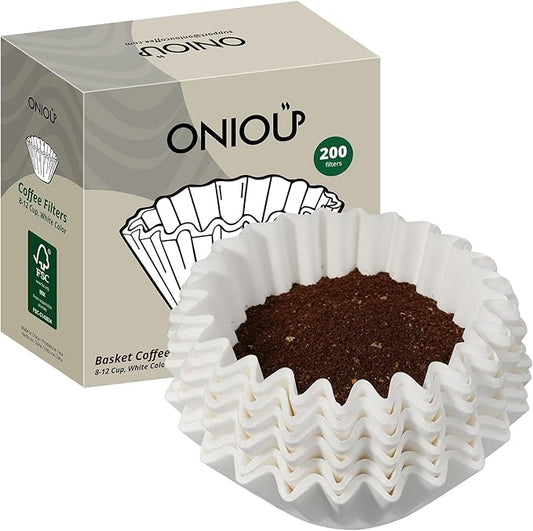 Basket Coffee Filters 8-12 Cup, 200 Count Flat Bottom Paper Filters for Drip Coffee Makers, Compatible with Mr. Coffee, BLACK+DECKER, Cuisinart, White