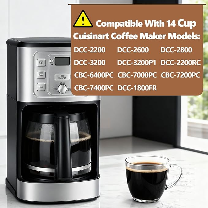 14-Cup Coffee Pot Replacement for Cuisinart Coffee Maker DCC-220, DCC-2600, DCC-2800, DCC-3200, DCC-3200P1,CBC-7200PC,CBC-7400PC,DCC-1800FR. Glass Carafe Replacement for Cuisinart with Sturdy Handle.