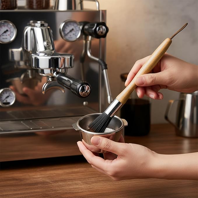 Coffee Brush Espresso Maker Coffee Brush With Wooden Handle Natural Boar Bristles Machine Cleaner Tool For Home Kitchen Barista With Hanging Loop