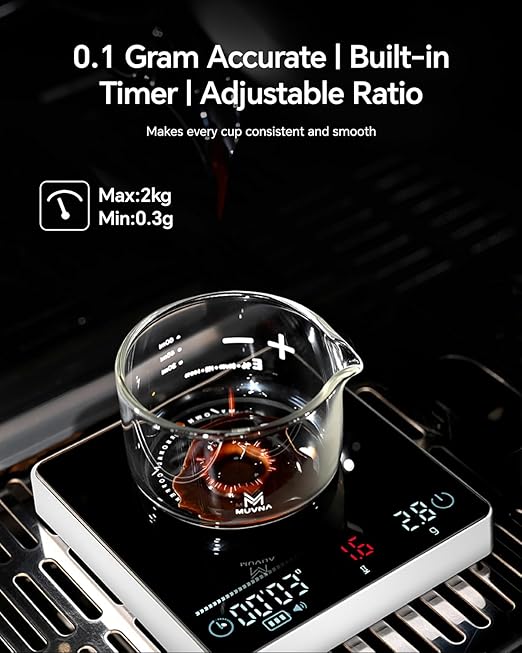 Digital Coffee Scale with Timer - Mini Espresso Scale with Flow Rate Indicator & Brew Ratio, 4 Smart Modes Rechargeable 2kg/0.1g Precision Scale for Pour Over, Kitchen, Matcha, White