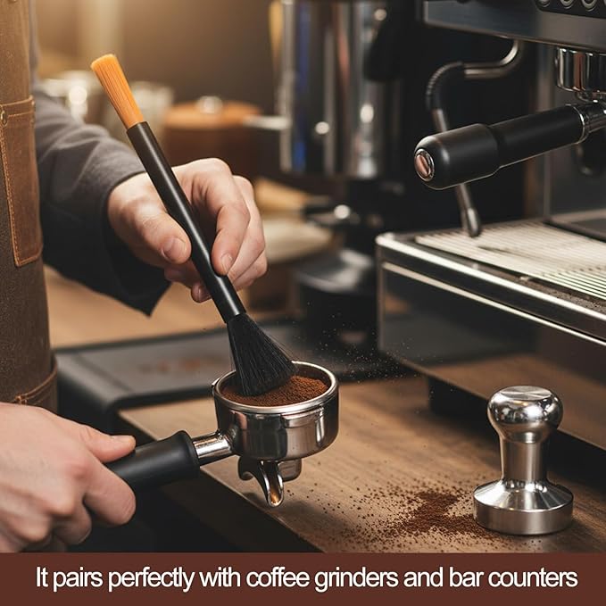 Double Head Coffee Brush, Espresso Grinder Cleaning Brush, Barista Dusting Brushes with Nylon Bristles, Aluminum Handle Grinder Cleaner Tool for Home Kitchen Coffee Machine Toaster Clean