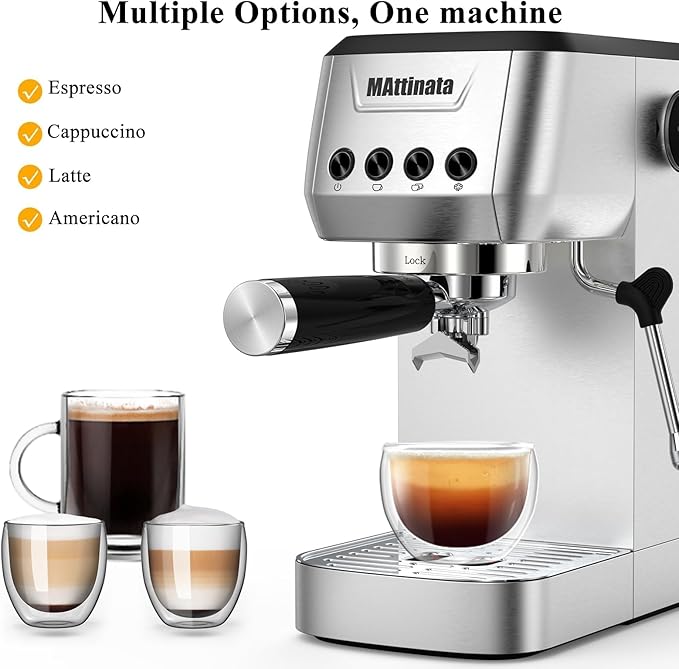 MAttinata Espresso Machine 20 Bar, Compact Stainless Steel Espresso Maker, Cappuccino Latte Machines With Steam Milk Frother Wand For Home, Office Aviator