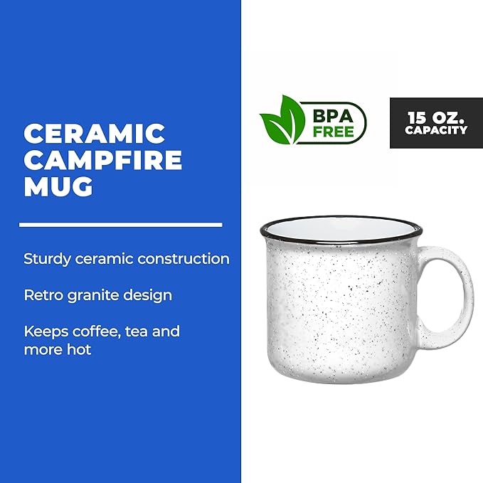 Gifts by Design Set of 16 Ceramic Campfire Mugs – 15 Oz, White – Coffee & Tea Cups for Home, Work, Travel, Camping – Customizable, Great for DIY, Events, Companies