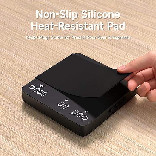 Qzzhizao Digital Coffee Scale, 2kg/0.1g High Precision Mini Espresso Coffee Scale with Timer, Rechargeable, for Espresso and Pour-Over Coffee