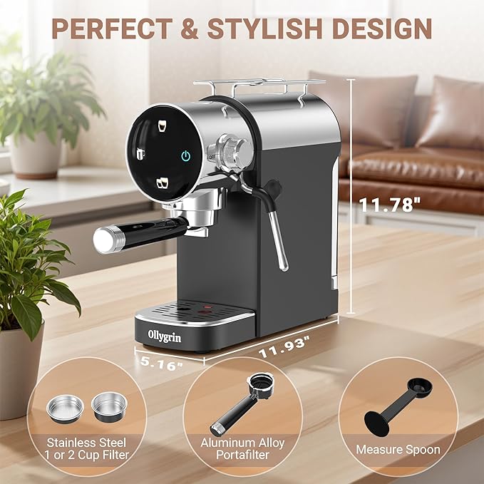 20 Bar Espresso Machine with Milk Frother - Single & Double Shot Espresso Maker, Removable Water Tank & Drip Tray, Cup Warmer, Pre-Infusion for Rich Crema - Perfect for Home & Offices