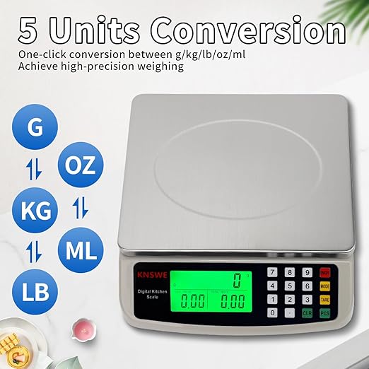KNSWE Commercial Food Scale 40KG Large Digital Kitchen Scale Baking Cooking Bread Meat Weight Price Computing Scale Stainless Steel Parts and Coins Counting Scale for Deli Stores Tare Function