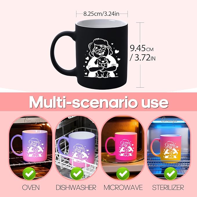 G MUGS Dog Lover Ceramic Coffee Mug, Cute Glasses Girl & Dog Hug Design Mug, Tea Mug, Adorable Pet Lover Gift for Women Teens,13oz Yellow And Pink Mug