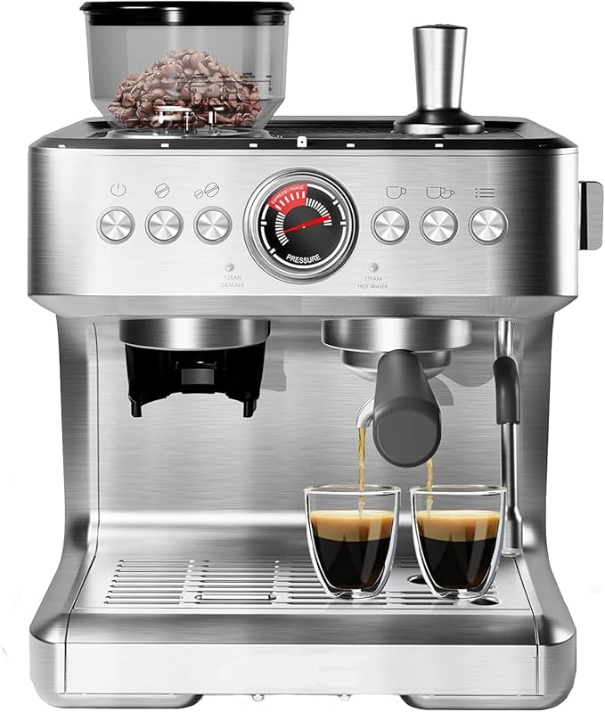 Garvee Espresso Machine with Grinder & Milk Frother, 20 Bar Professional Pressure & 95Oz Large Water Tank, Semi-Automatic Coffee Maker for Cappuccino/Latte/Macchiato, Design for Home Barista