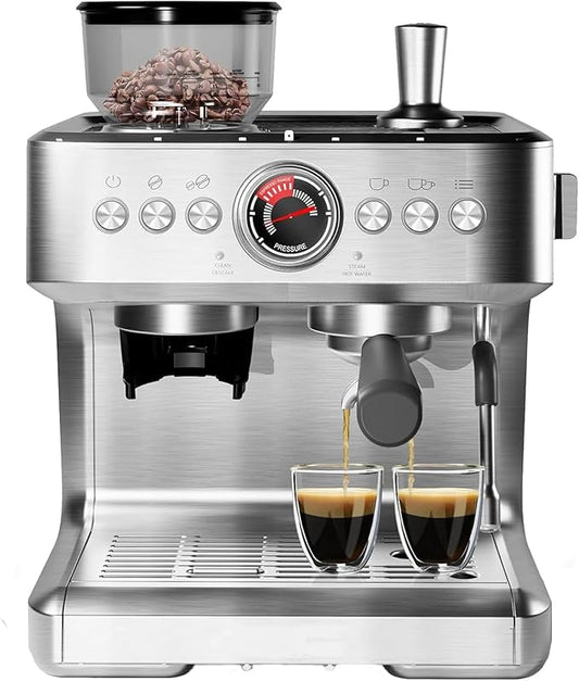 Garvee Espresso Machine with Grinder & Milk Frother, 20 Bar Professional Pressure & 95Oz Large Water Tank, Semi-Automatic Coffee Maker for Cappuccino/Latte/Macchiato, Design for Home Barista