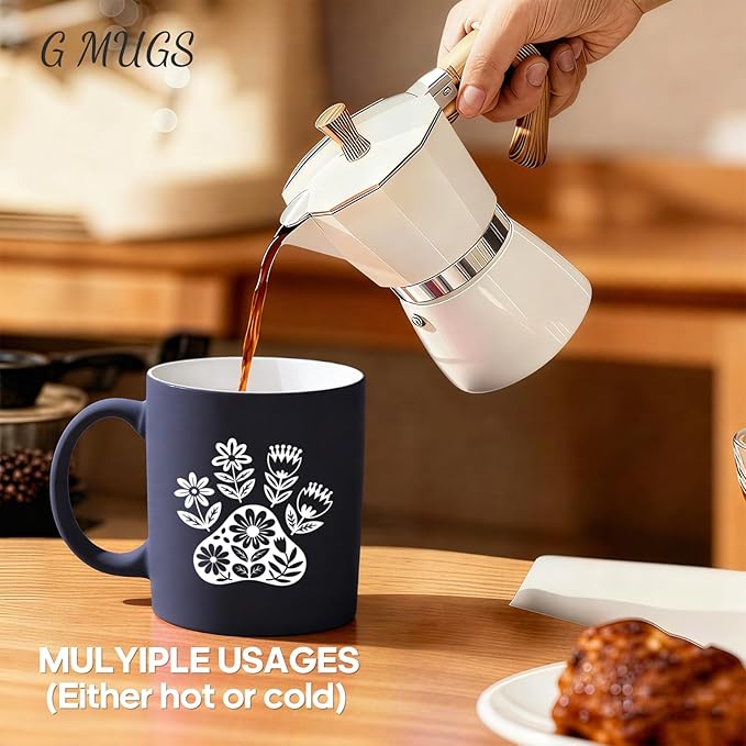 G MUGS Dog Paw Ceramic Tea Mug, Floral Pet Paw Design Coffee Mug, Cute Animal Lover Gift for Women,13oz Yellow And Pink Mug