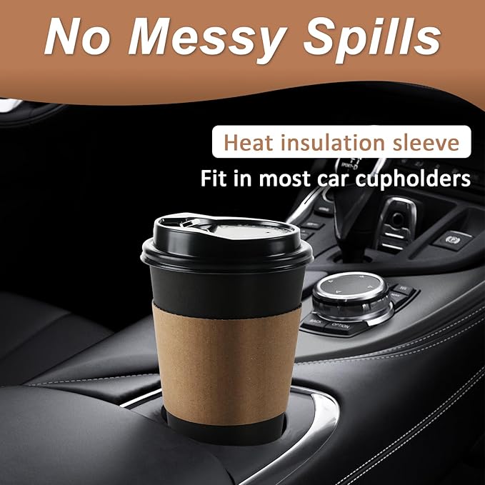 120 Pack 12 oz Paper Coffee Cups Set, Disposable Black Coffee Cups with Lids, Sleeves and Stirring Sticks, Fit For Cold and Hot Drinks