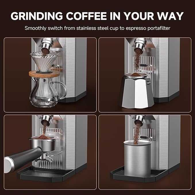 Burr Coffee Bean Grinder for Home Use with 45 Precise Grinding Settings, Espresso Grinder with Height Adjustable Funnel Stand, LED Touch Panel, Anti-static Design, Micro Switch User Friendly