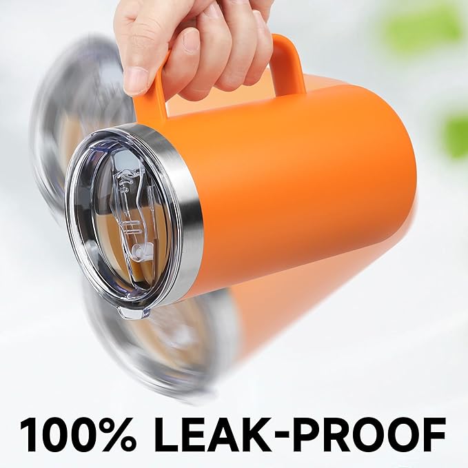Zynkify 22oz Insulated Coffee Mug with Handle & Leak-Proof Lid - Double Wall Stainless Steel Travel Tumbler for Commute/Office/Home, Dark Green, 1 Pack
