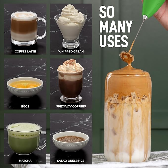 Zulay Kitchen Powerful Milk Frother Wand - Ultra Fast Handheld Drink Mixer - Electric Whisk Foam Maker for Coffee, Lattes, Cappuccino, Frappe, Matcha & Coffee Creamer - Milk Boss Clover