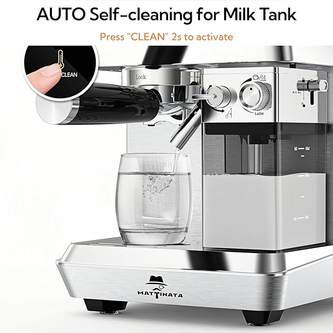 MAttinata CM1833L Automatic Cappuccino Machine, 20 Bar Espresso Maker with Dual Boiler & Self-Cleaning Milk Frother, Touch Screen Coffee Machine for Latte, Stainless Steel Home and Office, Silver