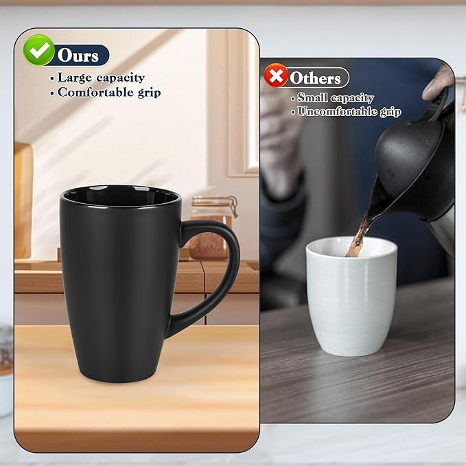 BYCNZB 20oz Extra Large Ceramic Tall Coffee Mugs Set for Coffee Tea Hot Cocoa set of 4 Dishwasher & Microwave Safe (Matte black)