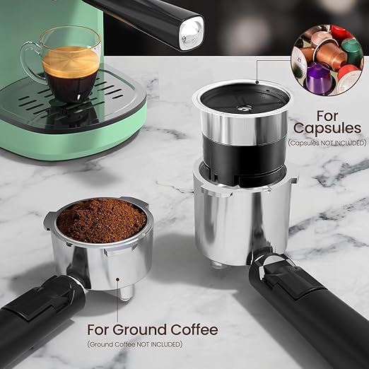 Espresso Machine 20 Bar, Professional Stainless Steel Coffee Maker with LCD Display, Steam Wand, 45oz Removable Water Tank, for Espresso, Cappuccino, Latte at Home or Office, Green