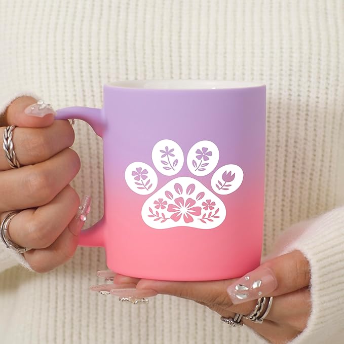 G MUGS Floral Dog Paw Ceramic Coffee Mug - 13oz Ceramic Tea Mug with Flower Decorated Paw Print Design,Gift for Pet Owners Women Men, Cute Dog Lover Sunset Glow Mug