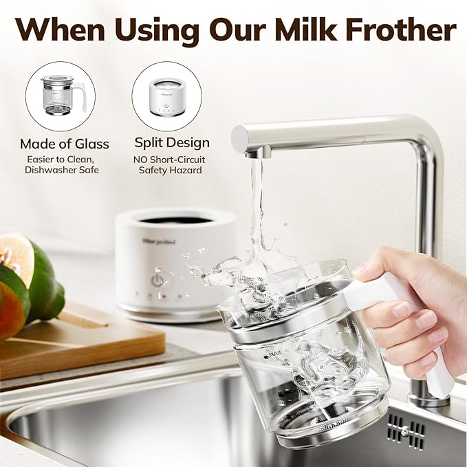 Electric Milk Frother and Steamer, 16.9oz/500ml Milk Steamer and Frother for Latte, Dishwasher Safe, BPA Free, 4 Functions, Enjoy Perfect Milk Froth in 2 Min - White