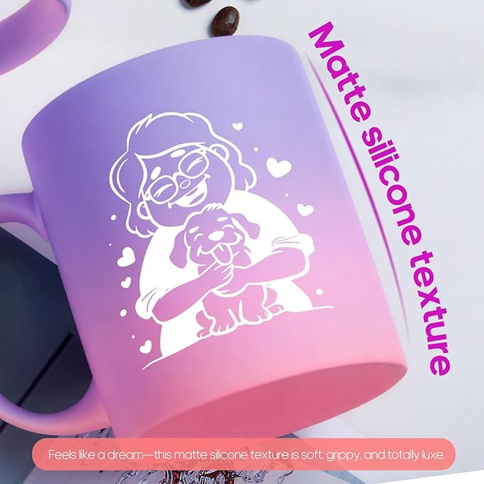 G MUGS Dog Lover Ceramic Coffee Mug, Cute Glasses Girl & Dog Hug Design Mug, Tea Mug, Adorable Pet Lover Gift for Women Teens,13oz Yellow And Pink Mug