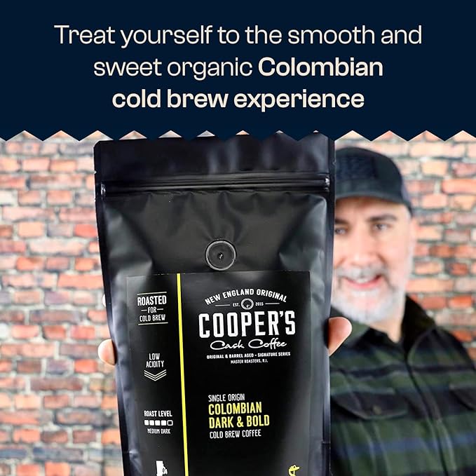 Colombian Dark Roast, Single Origin, Gourmet Organic Cold Brew Coffee Beans, Smooth Taste of Cocoa with Light Fruited Flavors, Cold Brew Coffee Grounds, 5 lb Coffee Bag