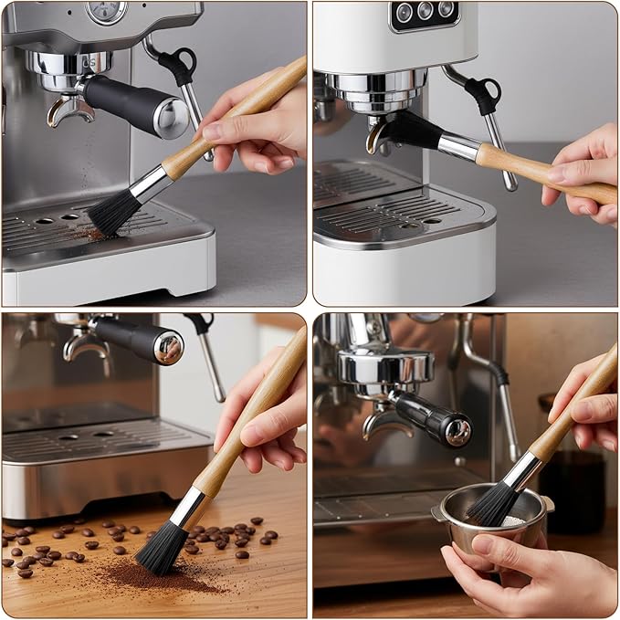Coffee Brush Espresso Maker Coffee Brush With Wooden Handle Natural Boar Bristles Machine Cleaner Tool For Home Kitchen Barista With Hanging Loop