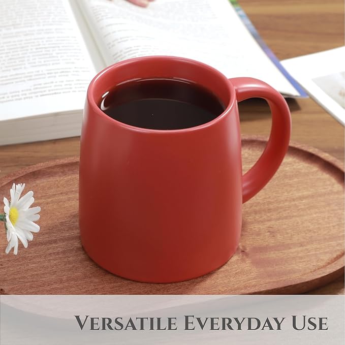 LINVIA Classic Mug, 14 oz Large Coffee Mug with Handle, Ceramic Porcelain Tea Cup, Smooth Matte (Sliding Lid, Set of 2, Red and Navy Blue)