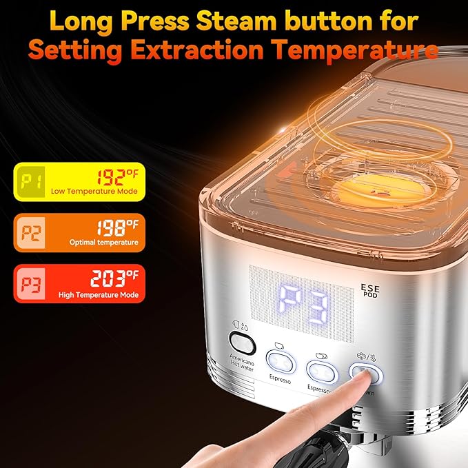 Espresso Machine 20 Bar, Stainless Steel Espresso Maker with Steam Milk Frother,Expresso Machine for Home Temperature Control and LED Display, Coffee Machine for Cappuccino, Latte, Americano