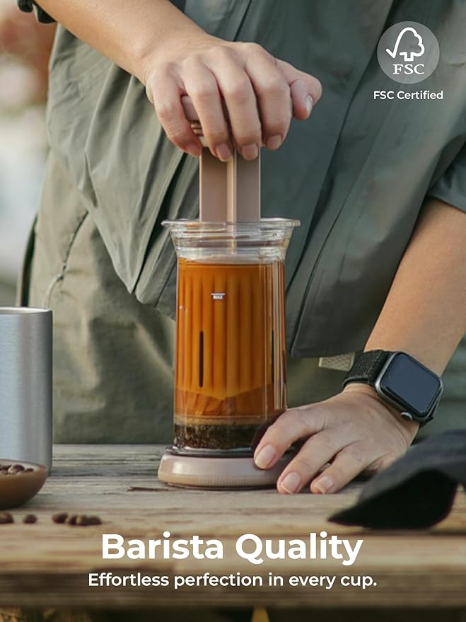 D1 All-in-one Portable Coffee Maker with 200-Count Paper Filters Included, Cold & Hot Brew, a French-press Style Coffee Press for Travel, Hiking & Camping
