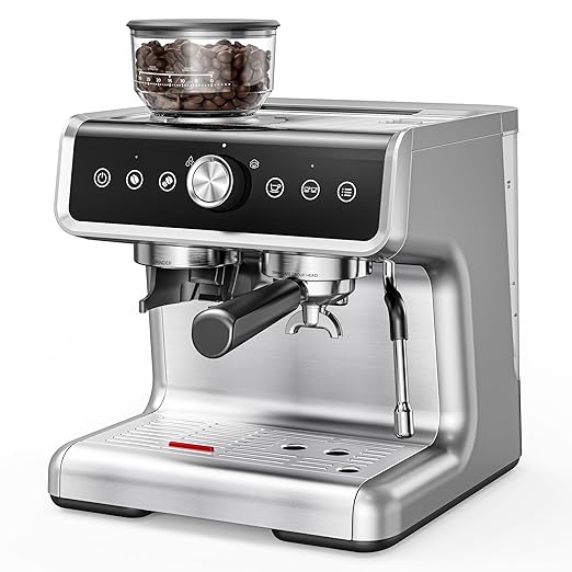 EUHOMY Espresso Machine with Grinder, 20 Bar Professional Espresso Coffee Maker for Home, with Milk Frother for Latte, Cappuccino & Barista-Style Drinks