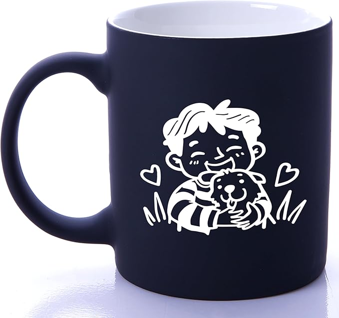 G MUGS Dog Lover Ceramic Coffee Mug - 13oz Ceramic Tea Mug with Kid & Puppy Hug Design, Gift for Men Boys Dog Enthusiasts Black Mug
