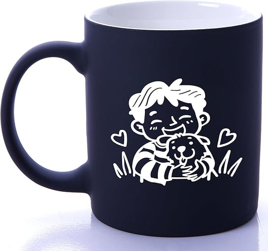 G MUGS Dog Lover Ceramic Coffee Mug - 13oz Ceramic Tea Mug with Kid & Puppy Hug Design, Gift for Men Boys Dog Enthusiasts Black Mug