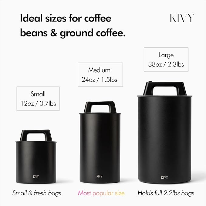 KIVY Vacuum Seal Coffee Canister [AIRTIGHT] - Coffee Canister with Airtight Lid - Airtight Jar - Air Tight Coffee Container - Coffee Storage Vacuum Canister (Stainless Steel)