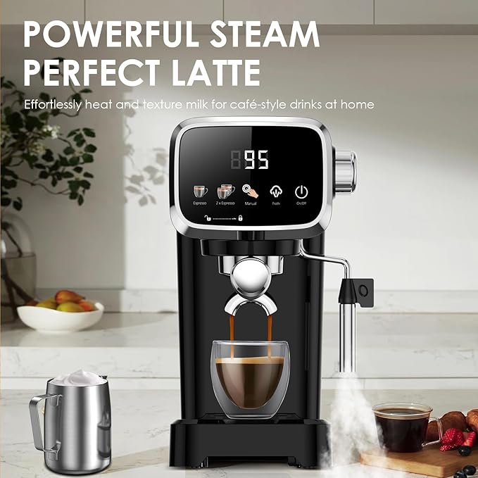 Slim 20 Bar Espresso Machine Coffee Maker with Milk Frother, Touch Control, Safety Lock,43oz Removable Tank for Home and Office Use(Touch Screen)