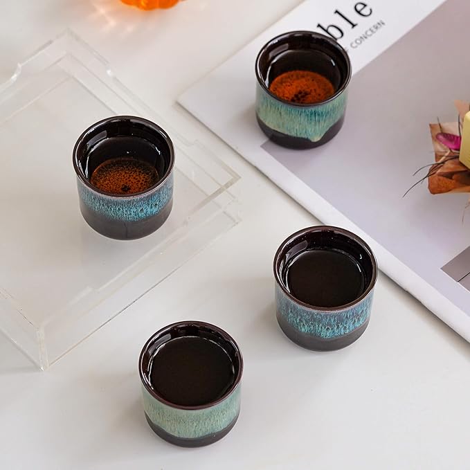 Espresso Cups Set of 2, Ceramic Espresso Cups, Expresso Shots Cups, 2.5oz Tea Cups, Demitasse Cups (2, magic outside/magic blue outside)