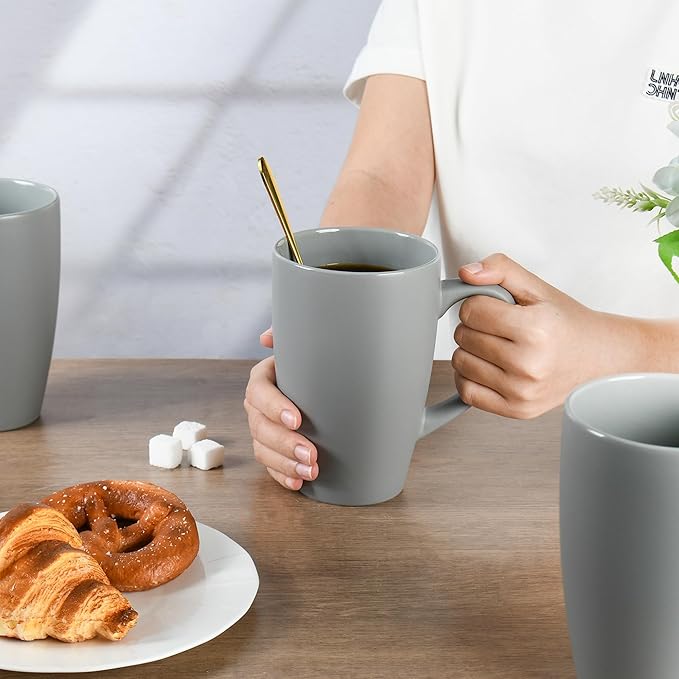 BYCNZB 20oz Extra Large Ceramic Tall Coffee Mugs Set for Coffee Tea Hot Cocoa set of 4 Dishwasher & Microwave Safe (Matte gray)