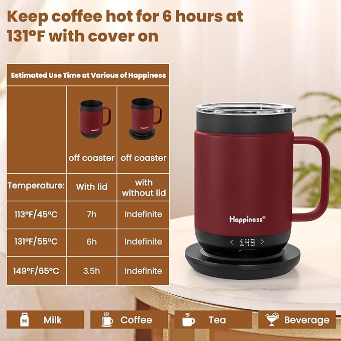Smart Heated Coffee Mug,16oz Rechargeable Electric Self Heating Temperature Control Coffee Cup