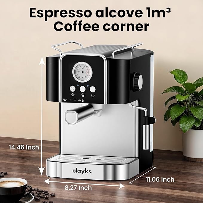 olayks. Professional 20-Bar Espresso Coffee Maker, Semi-Automatic with Steam Wand Milk Frother, All-in-One Machine with 1.8L Removable Tank for Latte Cappuccino, Easy Clean