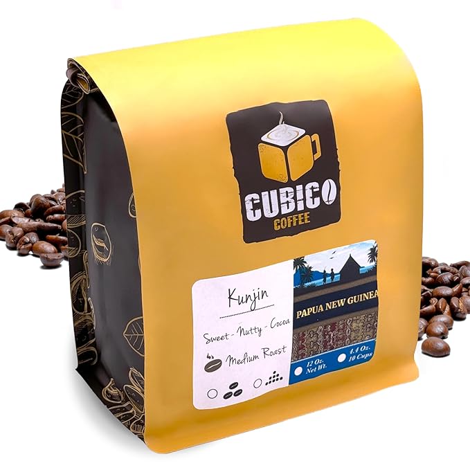 Papua New Guinean Coffee, Whole Bean Coffee, Premium Papua New Guinea Kunjin Single Origin Fresh Roasted Coffee Beans | Cubico Coffee | 12 Ounce Bag