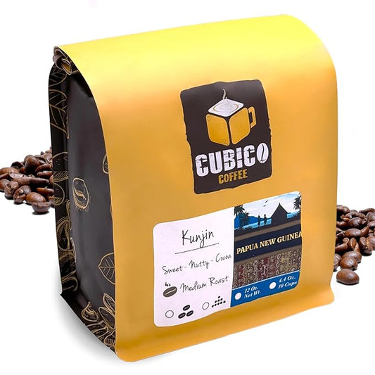 Papua New Guinean Coffee, Whole Bean Coffee, Premium Papua New Guinea Kunjin Single Origin Fresh Roasted Coffee Beans | Cubico Coffee | 12 Ounce Bag
