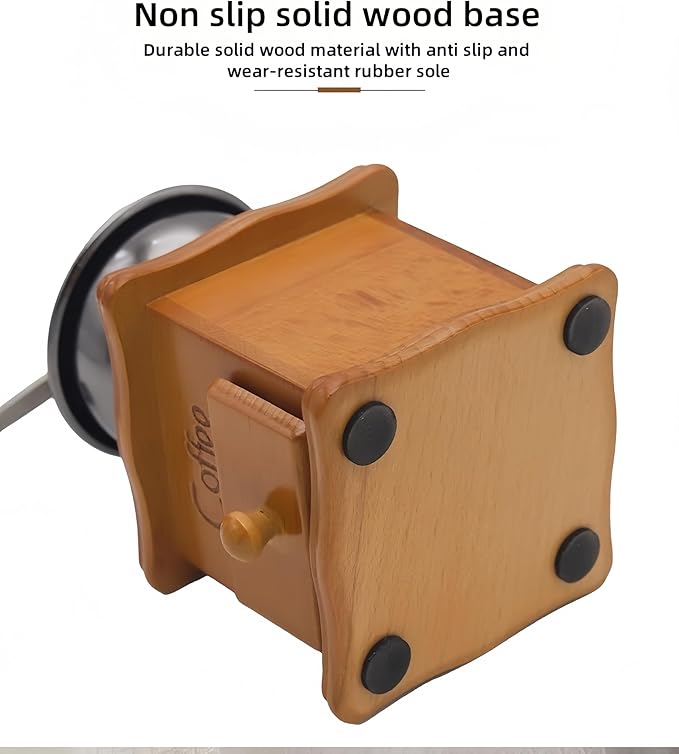 Vintage Hand-Cranked Coffee Bean Grinder with Ceramic Burr Drawer-Style Powder Tray Ergonomic Long Handle Non-Slip Wooden Base for Home Use Small Batch Brewing and Coffee Enthusiasts (New version)